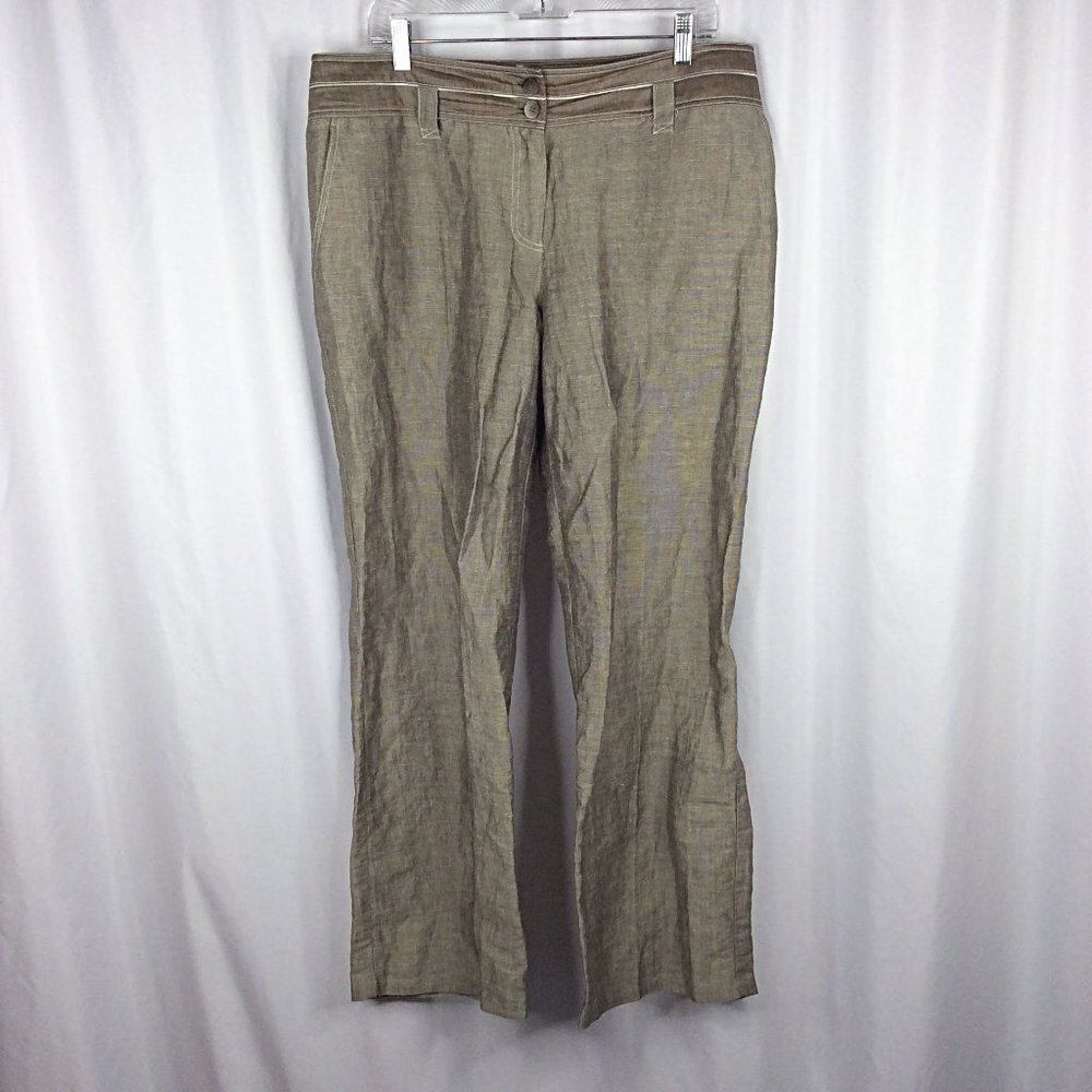 Devernois Paris Women's Straight Leg Linen Pants EU 46 US 16 Beige 36x31 Trouser
